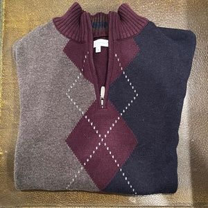 Alex Cannon - Men's Half Zip Argyle Sweater - Size Medium